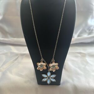 Liz Claiborne Silver and Blue Floral Necklace